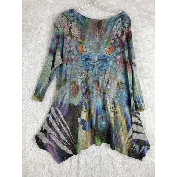 Studio Gem Q. Blouse Womens Size Large Multicolor Paisley V-Neck 3/4 Sleeve - Picture 6 of 8